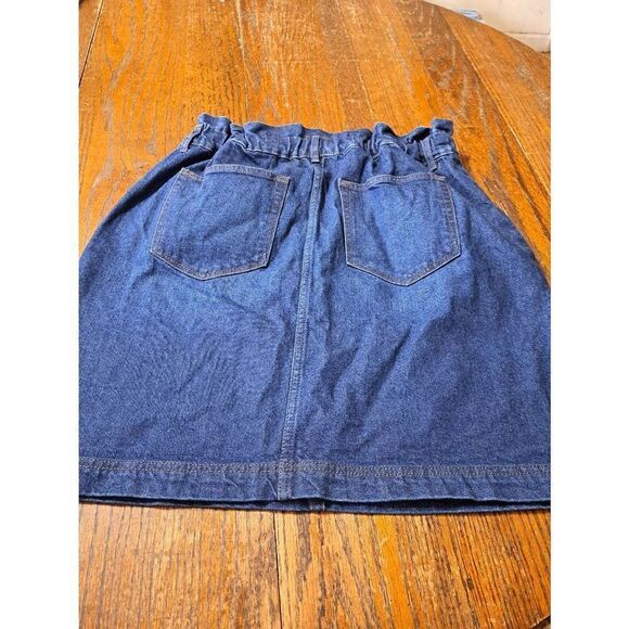 Med LOFT Outlet Denim Blue Jean Paper Bag Elastic Waist Pullon Over Knee Skirt - Picture 4 of 5